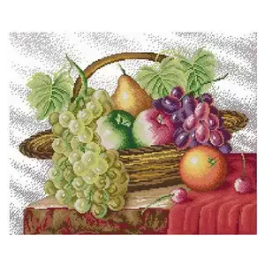 DIY 대나무 바구니 과일 절묘한 크로스 스티치 수제 자수 키트 즐거운 인쇄 캔버스 정물 그림 바느질