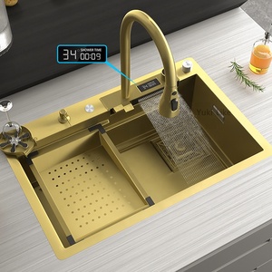 Évier de cuisine en acier inoxydable multifonctionnel à affichage numérique intelligent en or avec cascade <span class=keywords><strong>double</strong></span> <span class=keywords><strong>robinet</strong></span> pour cuisine d'hôtel - Product Image 2
