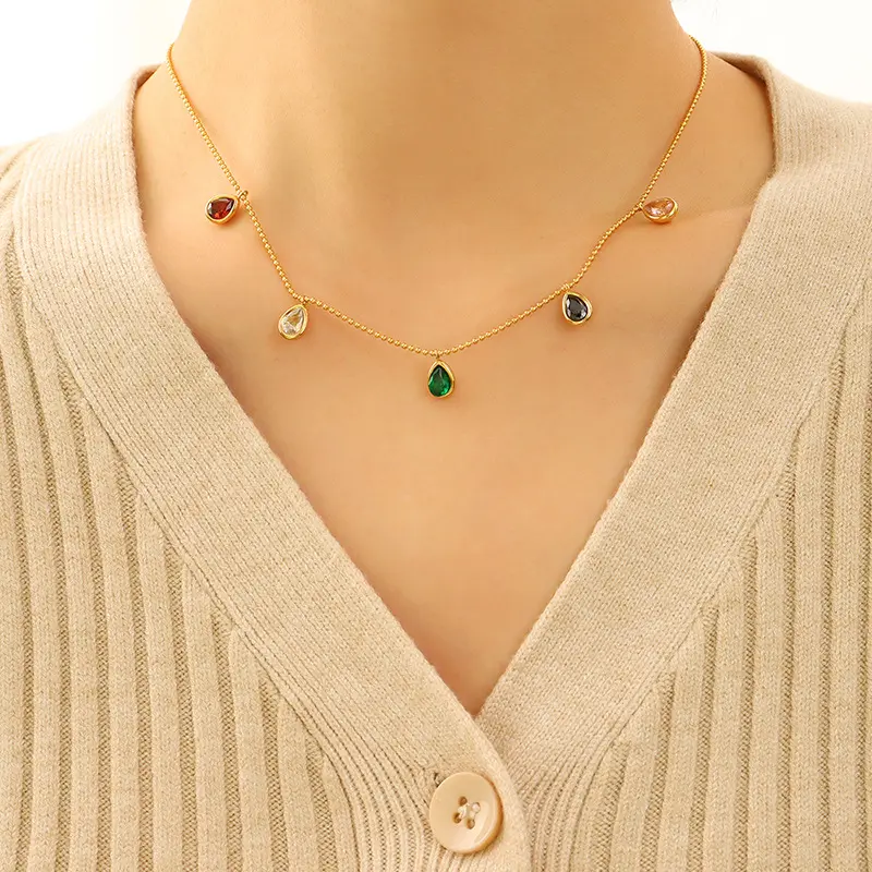 Collier ras du cou en acier inoxydable pour femmes, collier Boho coloré en Zircon goutte d'eau, chaîne de clavicule, 2022