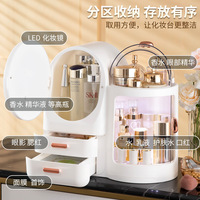 Boîte de rangement cosmétique avec lumière LED, organisateur de maquillage de bureau avec miroir et lumière LED, voyage