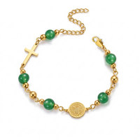 Bracelets religieux en acier inoxydable 316L plaqué or 14k 18k avec breloques, chapelet, bracelet Vierge Marie pour femmes et hommes