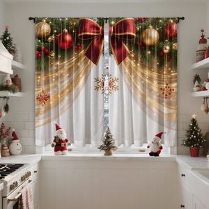 Cortinas Opacas con Impresión Digital 3D de Lazo y Adorno Navideño, Listas <span class=keywords><strong>para</strong></span> Barra de Cortina, Cortinajes Festivos <span class=keywords><strong>para</strong></span> Decoración del Hogar en Días Festivos - Product Image 4