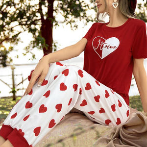 Conjunto de Pijamas para Mujer con Estampado de Corazones en Colores Contrastantes, Cintura Elástica y Transpirable, Ropa de Dormir Linda para el Día de San Valentín, Envío Inmediato - Product Image 3