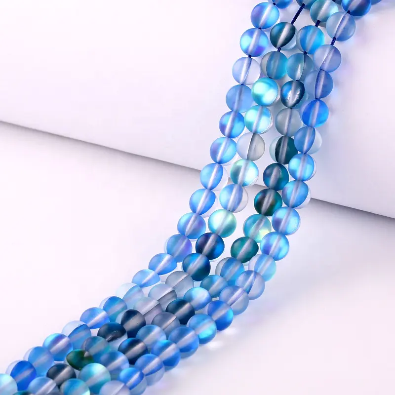 Perles de verre de cristal bleu Aura, en cristal mat, de haute qualité, mytique,