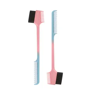 Custom Logo Beauty Plastic Double Sided Dual Edge Band Control Baby Hair Gel Brush and Combs with Parting Comb