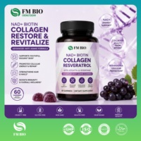 Complément Alimentaire en Gummies OEM ODM NAD+ Collagène Resvératrol Biotine Kératine Zinc Vitamine D3 K2, 60 Unités
