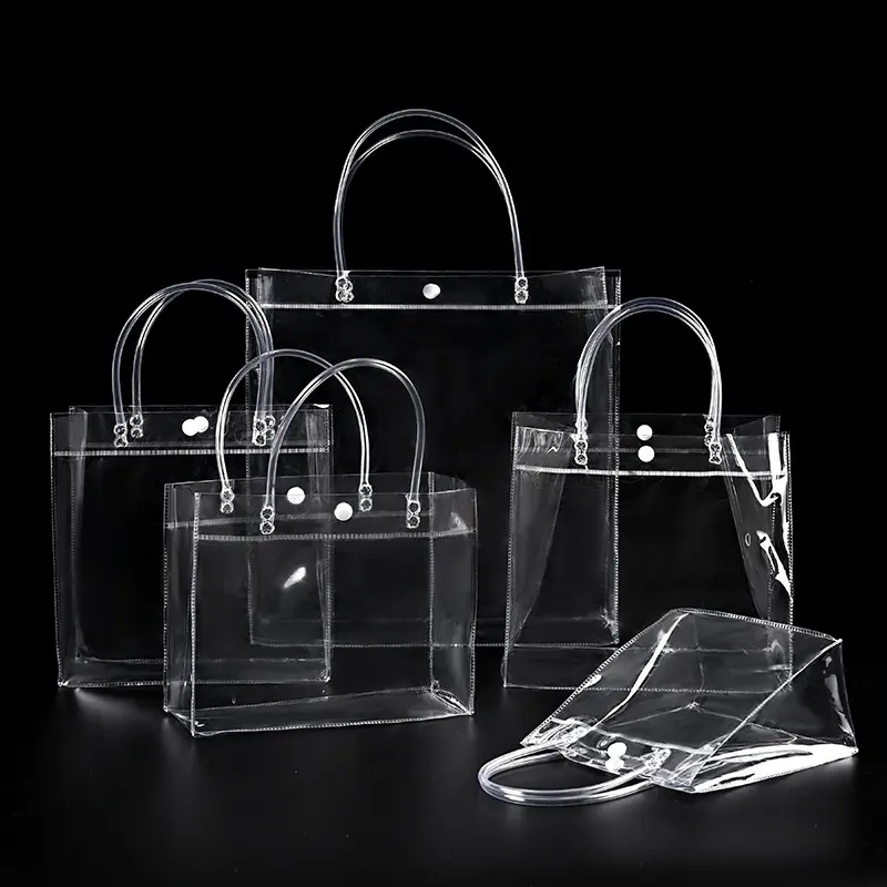 Hochwertige umwelt freundliche benutzer definierte klare wieder verwendbare PVC leere transparente Tasche mit Griff als Geschenk