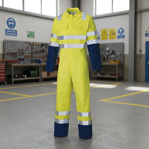 Overol de Seguridad de Alta Visibilidad Clase 3 Amarillo con Franjas Reflectantes y Detalles Azul Marino para Uso Industrial - Product Image 3