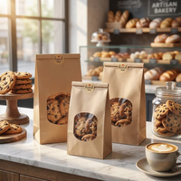 Sacs à pain en plastique avec fenêtre en papier, sacs en papier avec lien et fermeture métalliques pour grains de café, sacs en papier kraft personnalisés