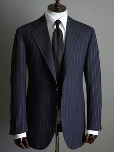 <span class=keywords><strong>Blazer</strong></span> Slim Fit <span class=keywords><strong>da</strong></span> <span class=keywords><strong>uomo</strong></span> a righe <span class=keywords><strong>blu</strong></span> scuro su misura fatti a mano per matrimonio abbigliamento Casual formale abito monopetto per <span class=keywords><strong>uomo</strong></span> - Product Image 2