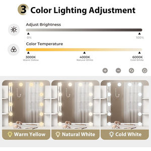 Tocador Pequeño para Dormitorio con Espejo y Luces, Mesa de Maquillaje Blanca con Estación de Carga, 2 Cajones y 4 Estantes Abiertos - Product Image 4