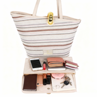 Sac à bandoulière en crochet personnalisé à rayures, style national, avec fermoir à loquet, deux sangles, design portable, doublure en polyester pour femme, garde sa forme parfaite