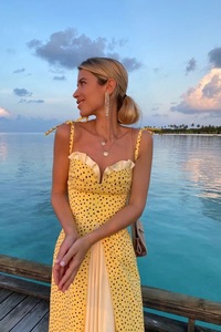 Vestido de temperamento de alta calidad, <span class=keywords><strong>ropa</strong></span> personalizada, Doc, elegante, correa de cuello bajo, abertura en el muslo, Maxi vestidos de puntos para <span class=keywords><strong>mujer</strong></span> - Product Image 3