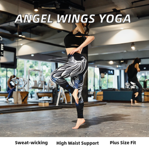 Pantalon de yoga et de sport pour femme, taille haute élastique, coupe longue, motif Ailes d'ange, séchage rapide, grande taille, idéal pour l'entraînement et la gym - Product Image 2