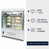 Vitrine réfrigérée commerciale en marbre et verre incurvé pour gâteaux et pâtisseries, avec refroidissement par ventilateur, écran LED, sans givre, pour boulangerie et supermarché