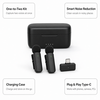 Kit de microphone cravate sans fil 2,4 GHz, ensemble de 2 micros à clip avec récepteur Type-C et étui de chargement pour diffusion en direct et vlog