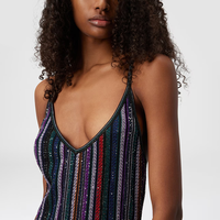 Coloré rayé Lurex Sequin Slip robe femmes col en V dos nu robes de soirée avec paillettes scintillantes pour la mode d'été