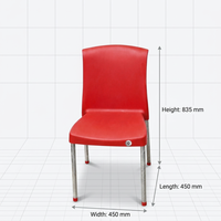 Chaise de salle à manger empilable en plastique rouge avec pieds en acier, design industriel pour restaurant et salle à manger à domicile