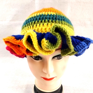 <span class=keywords><strong>Jupe</strong></span> à volants pour femmes taille libre festival Chapeau tricoté fait à la main couleur unie Crochet Bucket Hat With Ruffle - Product Image 3