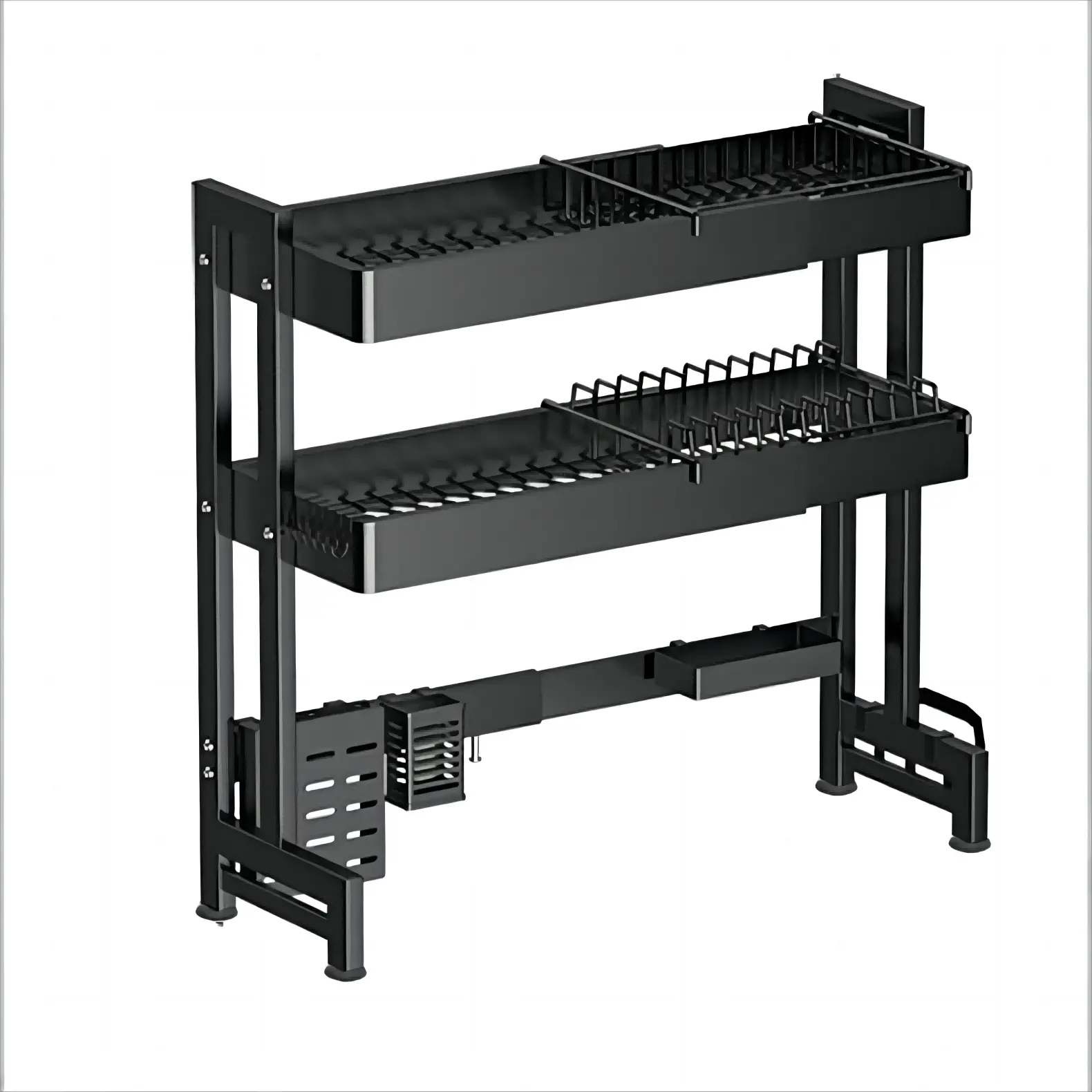 Étagère de séchage de vaisselle de cuisine noire au-dessus de l'évier égouttoir à vaisselle étagères de cuisine étagère de rangement en acier inoxydable