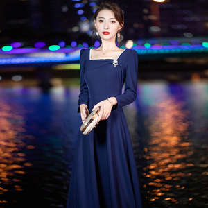 Abito da sera in velluto blu francese abito da sera da banchetto <span class=keywords><strong>elegante</strong></span> di lusso leggero e traspirante per cerimonia per adulti - Product Image 4