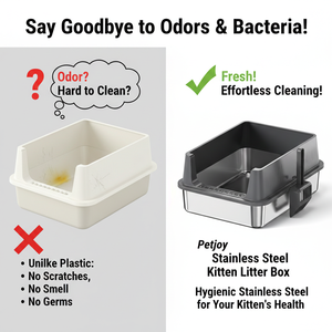 Bac à litière carré en acier inoxydable avec design ouvert, facile à nettoyer, construction durable, grande capacité, rebord haut - Product Image 4