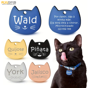 Mèo đầu Pet <span class=keywords><strong>ID</strong></span> thẻ tùy chỉnh cá nhân khắc trống kim loại thép không gỉ móc chìa khóa tên nơi Dog <span class=keywords><strong>Tag</strong></span> - Product Image 1