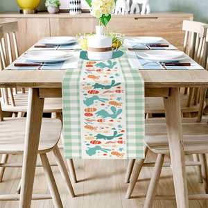 Colorful Linen Easter Bunny <b>Table</b> <b>Runners</b> Farmhouse Dresser Scarves <b>Table</b> Decor for Kitchen <b>Dining</b> <b>Table</b> Party Decoration - Product Image 4