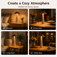 Lampe de table en bois en forme de champignon avec logo personnalisé, commande tactile, 3 couleurs réglables, lumière LED rechargeable pour hôtel, café, restaurant