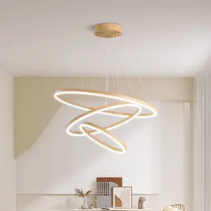 Lámpara colgante de dormitorio dúplex nórdico de lujo con luz famosa de Internet moderna para sala de estar de color nogal