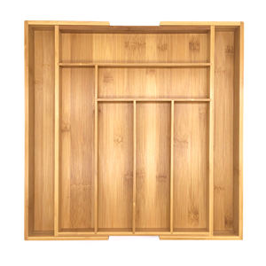 Organisateur de <span class=keywords><strong>tiroir</strong></span> de cuisine rectangulaire en bambou plateau à couverts extensible avec finition laquée pour couverts et argenterie - Product Image 1