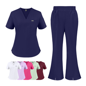 Nouvel arrivage : Ensembles d'uniformes médicaux pour femmes en tissu extensible 4 directions, col en V, <span class=keywords><strong>pantalon</strong></span> évasé – Tenues médicales et de salon de beauté pour femmes - Product Image 5