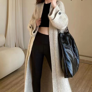 Cappotto Casual a <span class=keywords><strong>maglia</strong></span> a maniche lunghe <span class=keywords><strong>Beige</strong></span> moda <span class=keywords><strong>donna</strong></span> manica Raglan autunno e inverno maglione Cardigan lungo da <span class=keywords><strong>donna</strong></span> kaki - Product Image 3