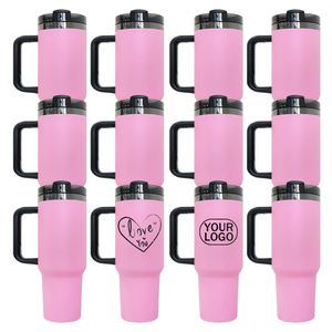 Gobelet isotherme H2.0 de 40 oz, finition miroir noir sous le revêtement, cadeau Saint-Valentin 2025, revêtement poudré rose pour gravure laser - Product Image 3
