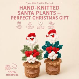 BH Noël <span class=keywords><strong>Black</strong></span> <span class=keywords><strong>Friday</strong></span> Fêtes Cadeau Entièrement Fait Main Plante Schefflera Père Noël en Pot Fil de Laine Édition Limitée Transfrontalier - Product Image 1