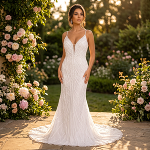 Hand Beaded Strapless A-Line Vintage Bridal Dress Zipper Crystal Embroidery Draped Satin Skirt Natural Waistline Floor-Length - Product Image 1