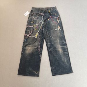 <span class=keywords><strong>Jean</strong></span> droit unisexe imprimé motif palette de peinture à l'huile, denim délavé, streetwear, automne, délavage moyen, taille mi-haute, collection complète - Product Image 4