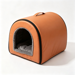 Portable Cat <b>Bed</b> Cave Oval Shape PU Material Faux Fur Lining Removable Washable Indoor All Seasons Minimalist Style - Product Image 3