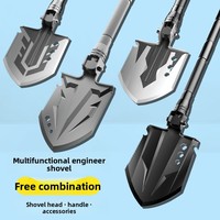 Pelle pliante multifonctionnelle d'extérieur en acier à haute teneur en carbone avec poignée en D, portable, tube en 3 sections, pour creuser, pêcher, voiture, camping, survie