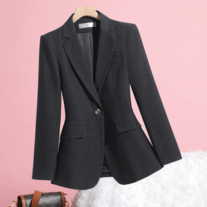 Blue Women's Blazer Slim Fit Solid Color Viscose Fiber Suit Jacket Spring Autumn Professional Wear - Product Image 2