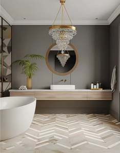 Cream French Style Solid Wood Paint Process Paired with White Rock Slab Countertop Floating Bathroom <b>Vanity</b> - Product Image 2