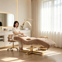 Lit de Salon de Beauté en Forme de S pour Extensions de Cils avec Base Dorée et Pompe Hydraulique – Offre Spéciale pour Salons de Beauté (OEM)