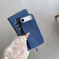 Étui de téléphone en tissu denim à motif semi-couvrant, adapté aux iPhone 16, 17 Pro Max, 14, 15, couleur unie