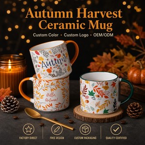 Vente en gros de tasse en céramique 13oz logo personnalisé cadeau promotionnel avec couvercle sans danger pour les aliments pour le bureau <span class=keywords><strong>café</strong></span> usage quotidien - Product Image 1