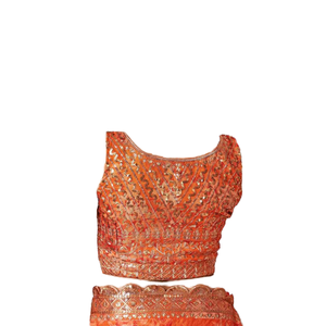 Magnifique Saree à imprimé floral orange avec chemisier Vêtements de mariage élégants en organza - Product Image 1