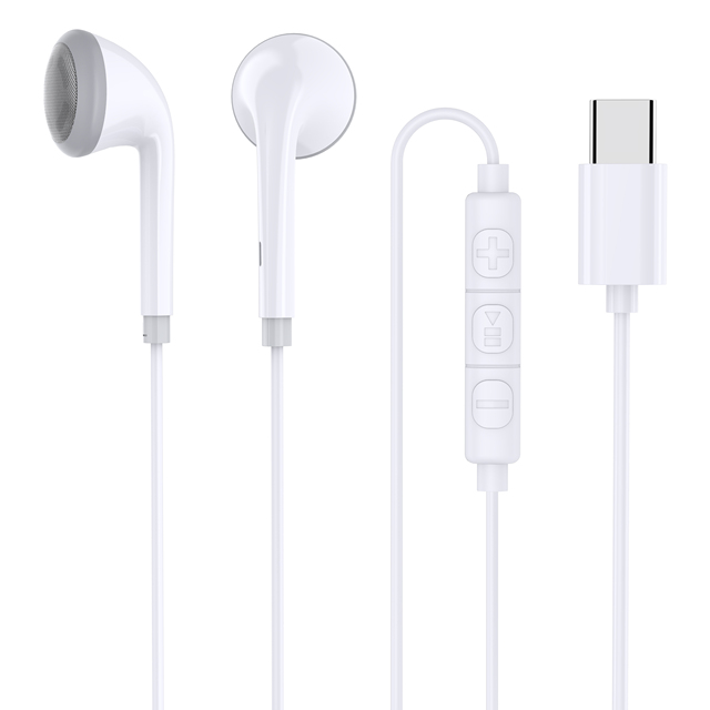 USB-C Wired Headphones Semi-In-Ear 14mm Hybrid Driver IPX-4 Waterproof HiFi Stereo Earbuds Microphone Volume Control OEM