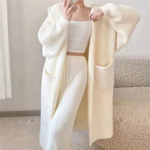 Best Sale Korean Women Fuzzy Long Sweaters Winter Long Sleeve Loose Knitted Open Front Midi <strong>Hooded</strong> <strong>Cardigan</strong> <strong>Ladies</strong> Knit Coats - Product Image 2