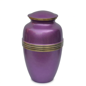 Urna Funeraria de Latón Morado con Banda Dorada, Recuerdo Conmemorativo, Recipiente para Cremación, Impresión de Nombre Personalizada - Artesanía India - Product Image 1