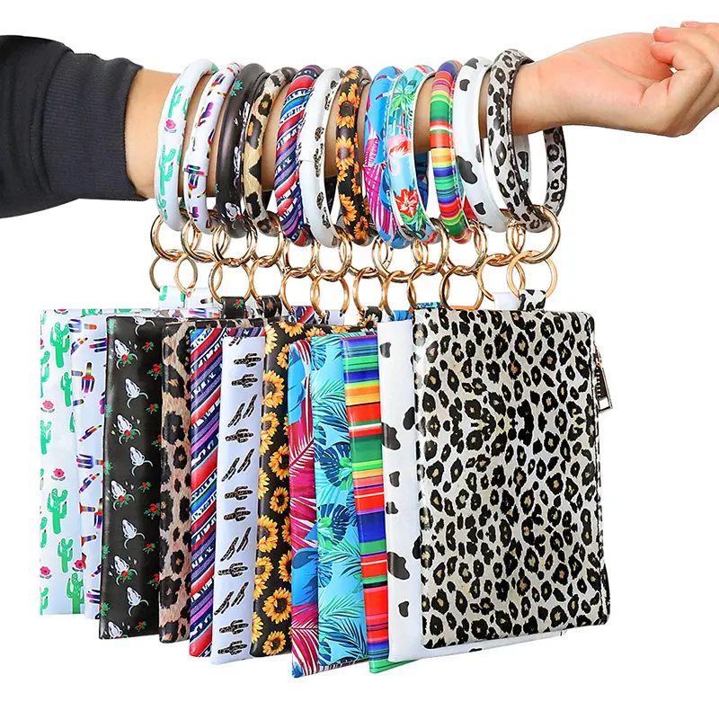 Q107083 Women PU Leather Key Chain With Matching Wristlet Bag Tassel Bracelet Wristlet Keychains Purse Phone Wallet 13colors
