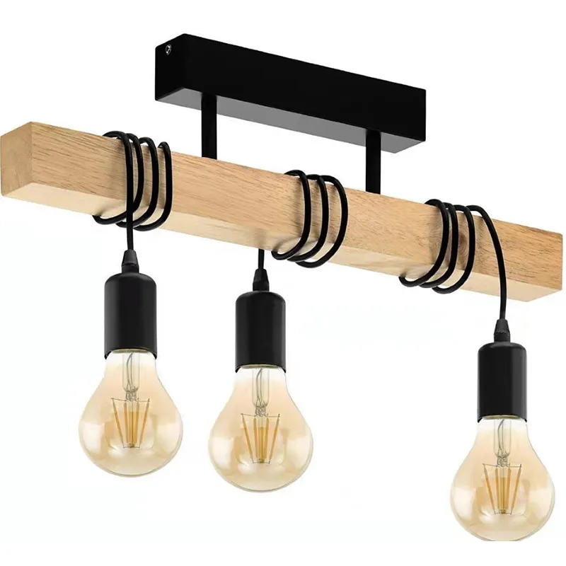 3 head E27 creative wood vintage industrial style dining room lamp chandeliers pendant lights